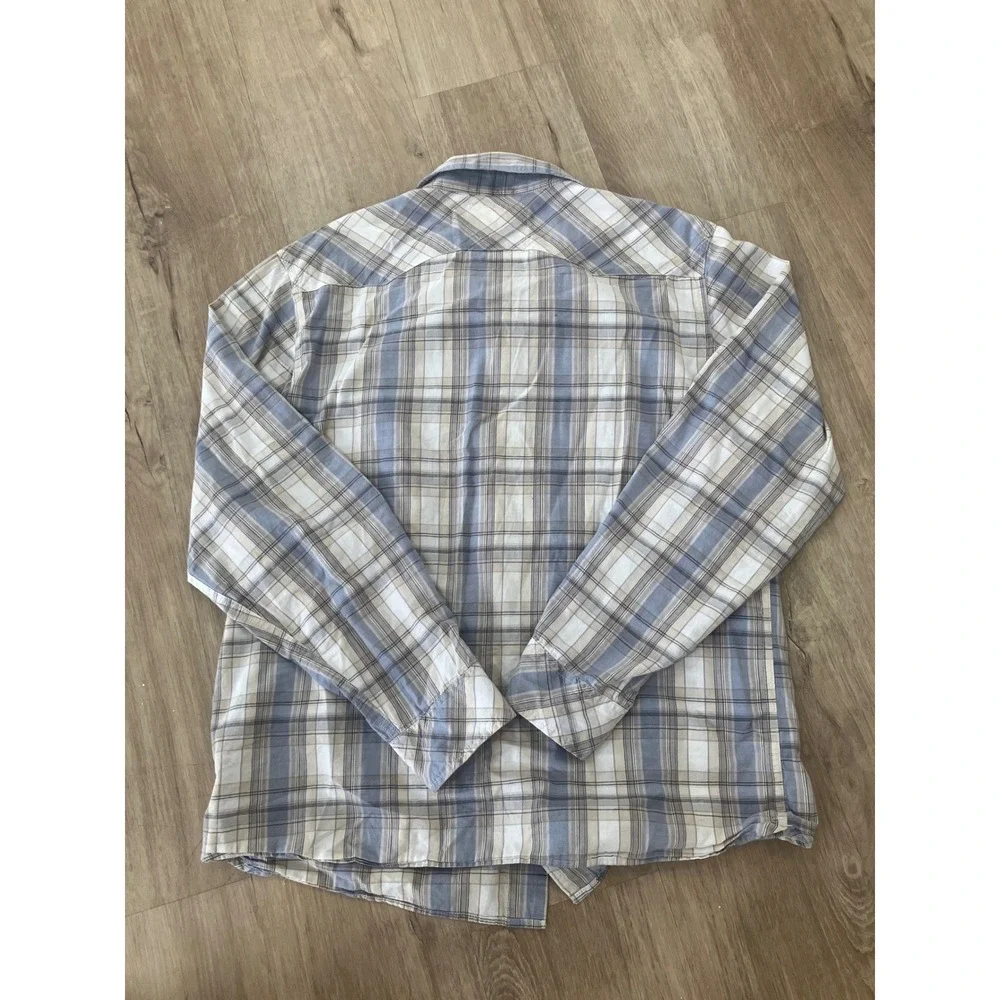Levis Plaid Snap‎ Button Western Shirt Blue Tan White Long Sleeve Mens L Regular